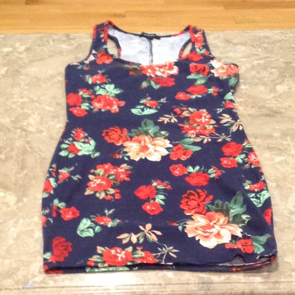 NAVY/RED FLORAL BODYCON DRESS